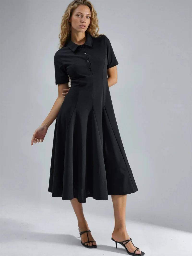 بوسيم BUSEM Midi A-Line Dress with Shirt Collar